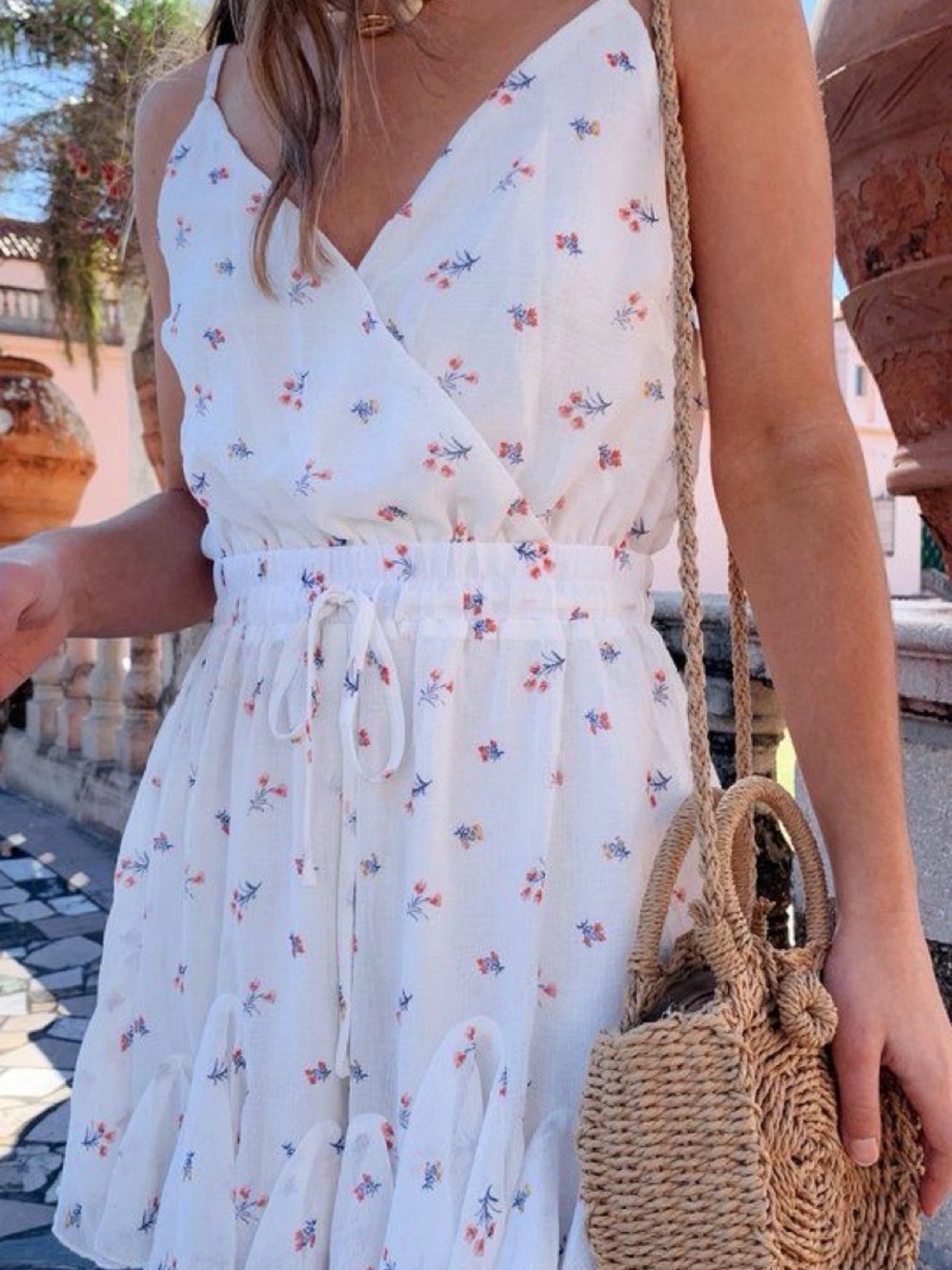 Wild Honey White Mini Dress with Blue and Coral Floral Print